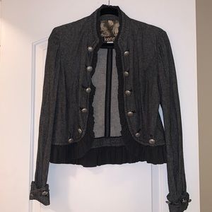 Great Charcoal Kenzie Jacket with adorable ruffle trim. Great condition. Size S.